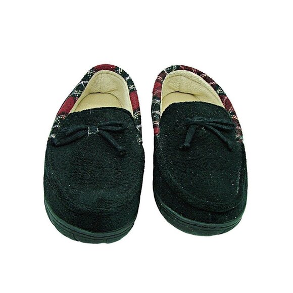 Mens Slippers Black With Plaid Trim Fleece Lined Hard Bottom Sz Large Unbranded - Picture 4 of 12